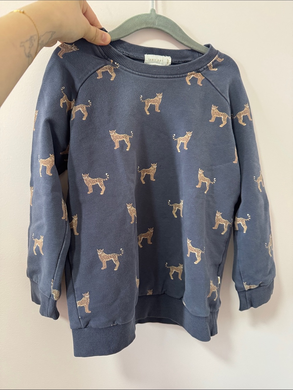 Jamie Kay Navy Sweatshirt and Pants with Tan Leopard Motif